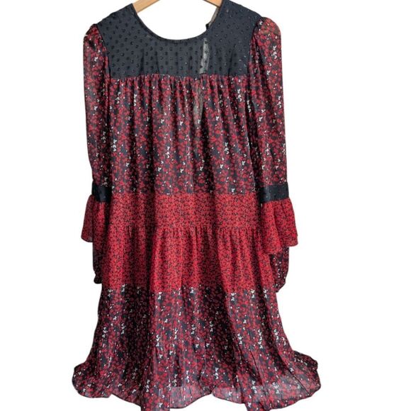 Michael Kors Chiffon Red and Black Floral Mixed Pattern Long Sleeve Dress Size M - Picture 12 of 16